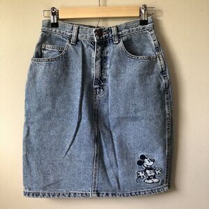 Disney Store Denim Skirt Womens Vintage 7/8 (XS) Blue Mickey Mouse Embroidered